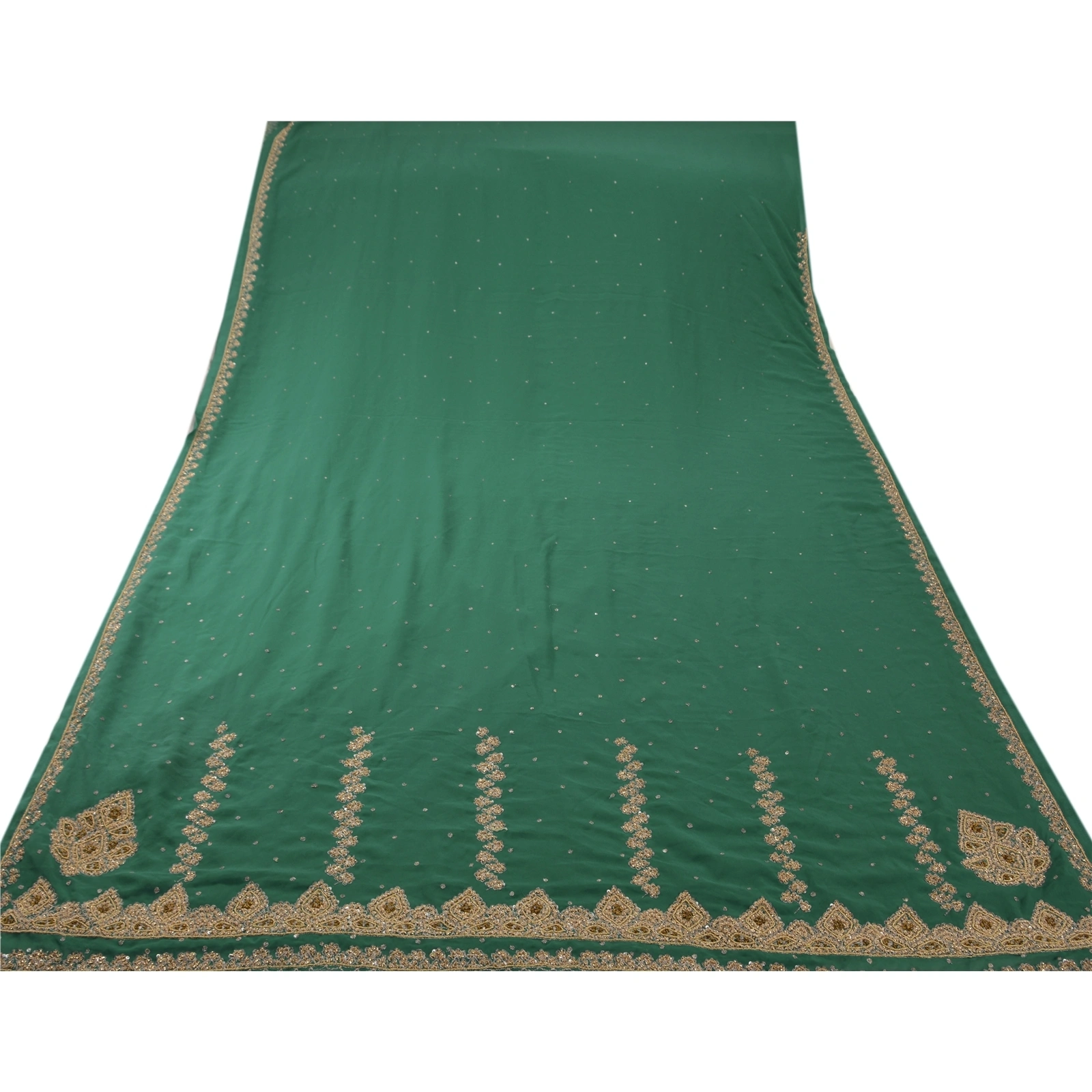 Sanskriti Vintage Sarees Georgette Hand Embroidery Cultural Craft Fabric Sari, PS-45250-Green-Hand Beaded With Zardozi Work-Georgette-8