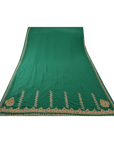 Sanskriti Vintage Sarees Georgette Hand Embroidery Cultural Craft Fabric Sari, PS-45250-Green-Hand Beaded With Zardozi Work-Georgette-8