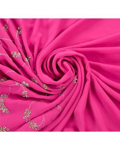Sanskriti Vintage Indian Sarees Georgette Hand Beaded Fabric Cultural Sari, PS-45398-Purple-Hand Beaded With Kundan Work &amp; Zari Work-Georgette-6
