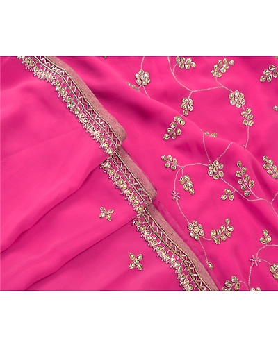 Sanskriti Vintage Indian Sarees Georgette Hand Beaded Fabric Cultural Sari, PS-45398-Purple-Hand Beaded With Kundan Work &amp; Zari Work-Georgette-7