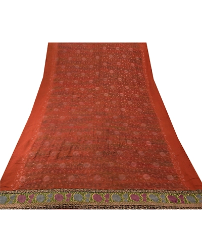 Sanskriti Vintage Brown Indian Sari Blend Georgette Embroidered Sarees Fabric, PS-45608-Brown-Embroidered With Thread Work-Blend Georgette-7