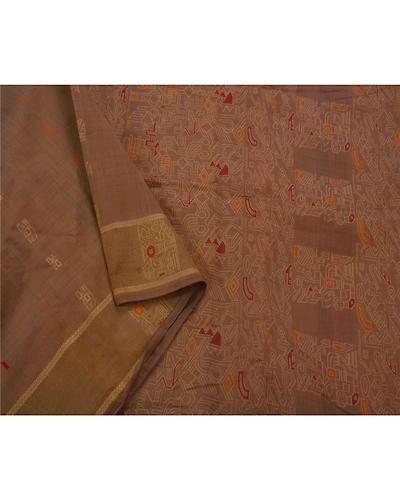 Sanskriti Vintage Indian Sari Pure Silk Woven Brown Premium 5 Yd Sarees Fabric, PS-45942-Brown-Woven Work-100% Pure Silk-3