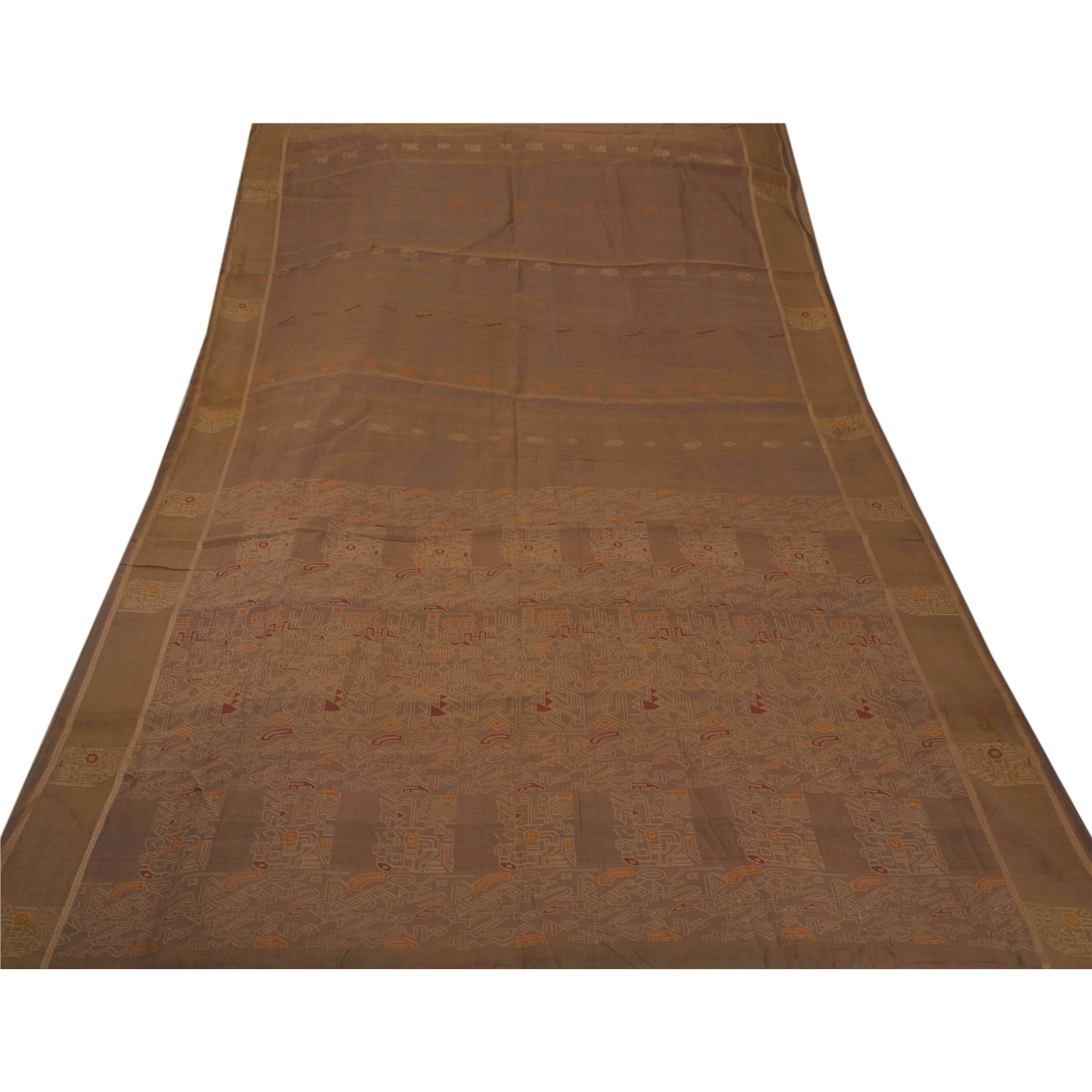 Sanskriti Vintage Indian Sari Pure Silk Woven Brown Premium 5 Yd Sarees Fabric, PS-45942-Brown-Woven Work-100% Pure Silk-6