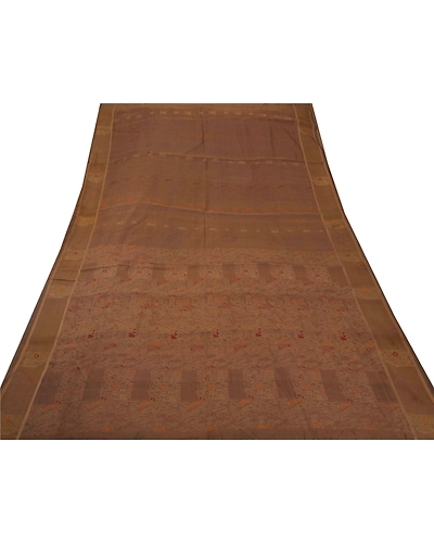 Sanskriti Vintage Indian Sari Pure Silk Woven Brown Premium 5 Yd Sarees Fabric, PS-45942-Brown-Woven Work-100% Pure Silk-6