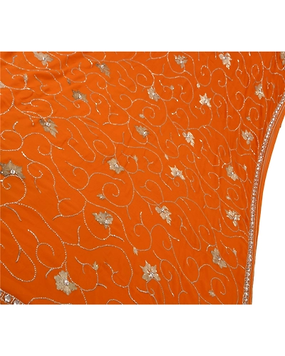 Sanskriti Vintage Sarees Georgette Hand Beaded Fabric Sari With Blouse Piece, PS-45956-Orange-Hand Beaded With Zari Work &amp; Sequins-Georgette-3