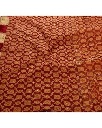 Sanskriti Vintage Sarees Pure Organza Silk Hand Beaded Woven Fabric Premium Sari, PS-46241-Dark Red-100% Pure Organza Silk-1