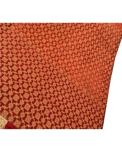 Sanskriti Vintage Sarees Pure Organza Silk Hand Beaded Woven Fabric Premium Sari, PS-46241-Dark Red-100% Pure Organza Silk-2