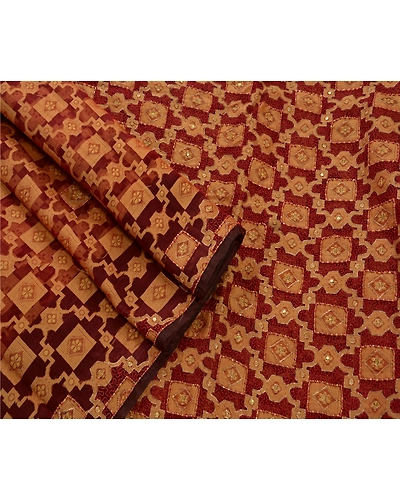 Sanskriti Vintage Sarees Pure Organza Silk Hand Beaded Woven Fabric Premium Sari, PS-46241-Dark Red-100% Pure Organza Silk-3