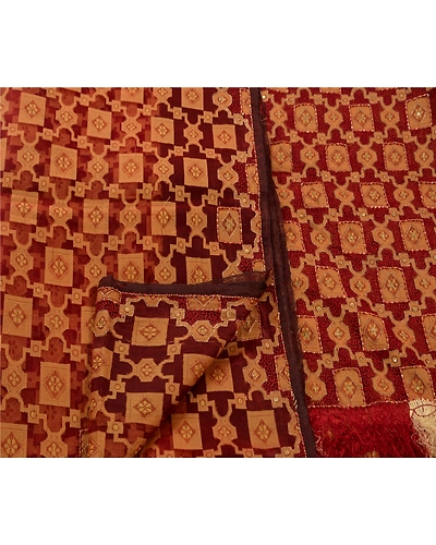 Sanskriti Vintage Sarees Pure Organza Silk Hand Beaded Woven Fabric Premium Sari, PS-46241-Dark Red-100% Pure Organza Silk-4