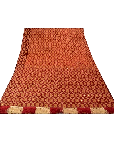 Sanskriti Vintage Sarees Pure Organza Silk Hand Beaded Woven Fabric Premium Sari, PS-46241-Dark Red-100% Pure Organza Silk-8