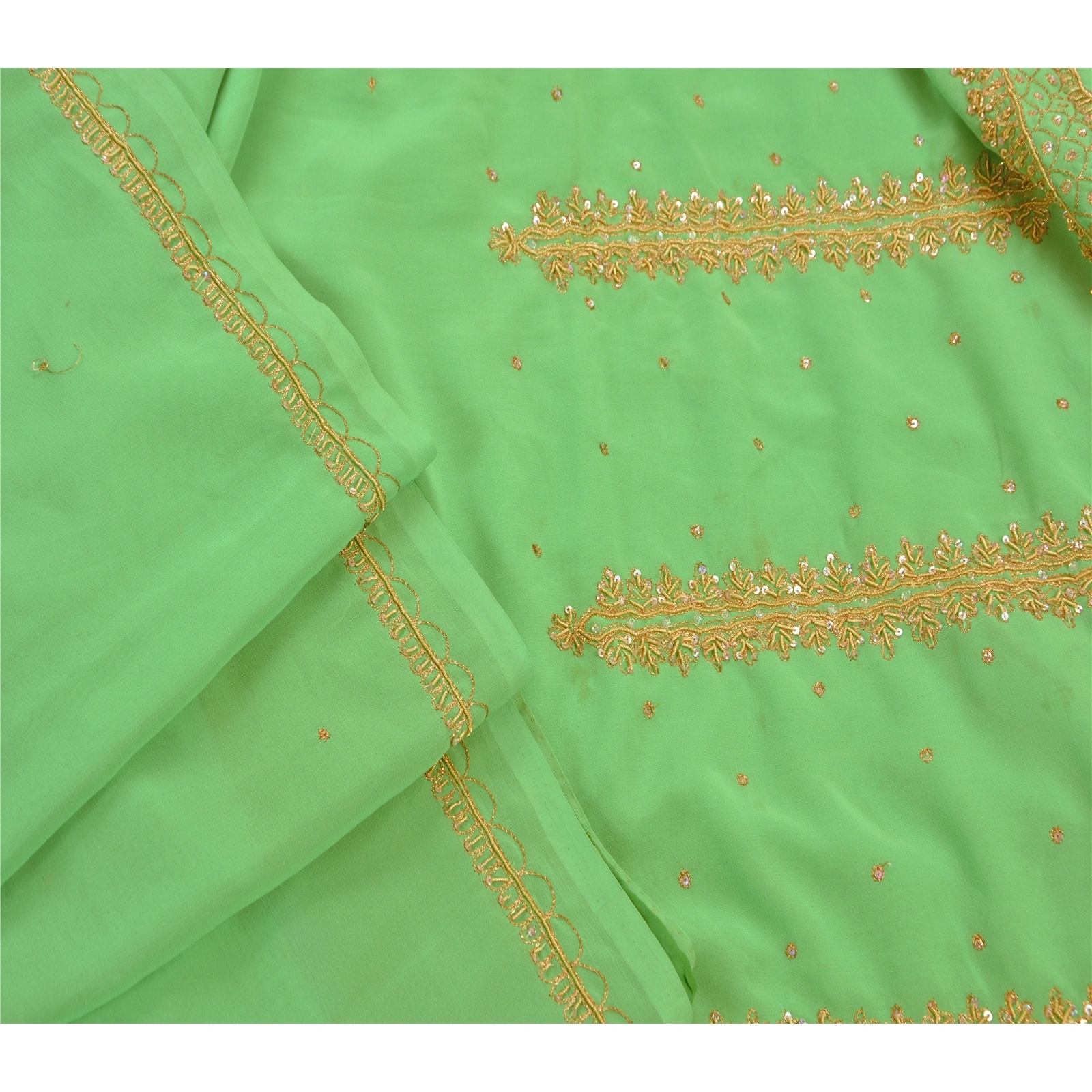 Sanskriti Vintage Indian Sarees Georgette Hand Beaded Craft Fabric Premium Sari, PS-47151-Green-Hand Beaded With Zari Work &amp; Sequins Work-Georgette-6