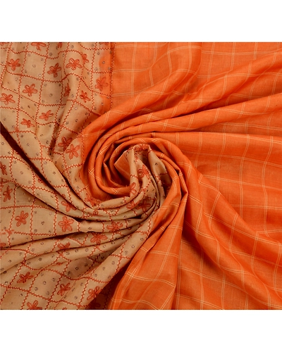 Sanskriti Vintage Indian Sarees Pure Silk Hand Embroidered 5Yd Peach Fabric Sari, PS-47183-Peach-Hand Embroidered With Thread Work-100% Pure Silk-5