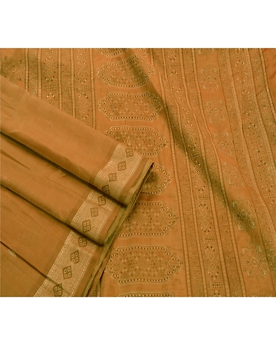 Sanskriti Vintage Brown Indian Sarees 100% Pure Silk Woven Fabric Premium Sari, PS-47200-Brown-Woven Work-100% Pure Silk-2