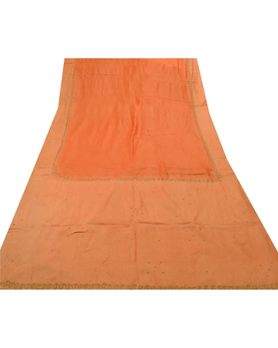 Sanskriti Vintage Indian Sarees Pure Silk Hand Embroidered Peach 5Yd Fabric Sari, PS-47211-Peach-Hand Embroidered With Zari Work-100% Pure Silk-7