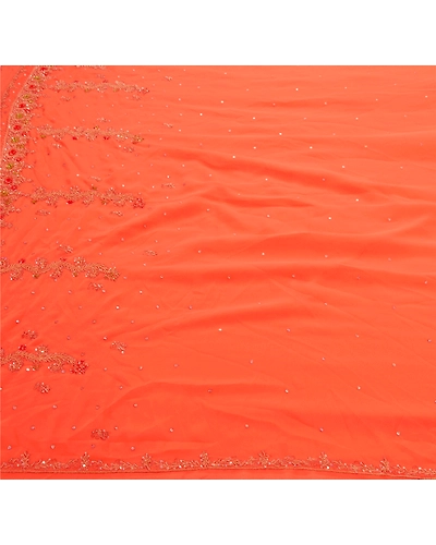 Sanskriti Vintage Indian Sarees Georgette Hand Beaded Peach Fabric Cultural Sari, PS-47238-Peach-Hand Beaded With Zari Work &amp; Sequins-Georgette-1