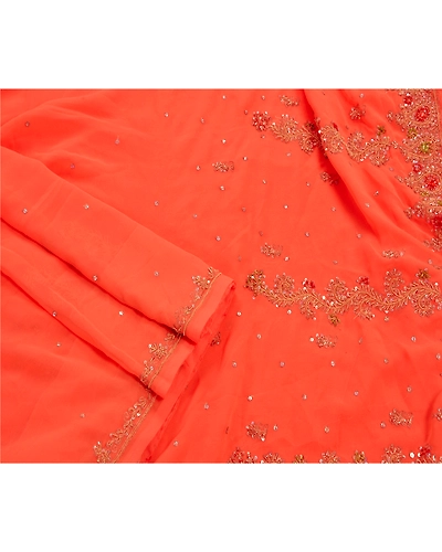 Sanskriti Vintage Indian Sarees Georgette Hand Beaded Peach Fabric Cultural Sari, PS-47238-Peach-Hand Beaded With Zari Work &amp; Sequins-Georgette-2