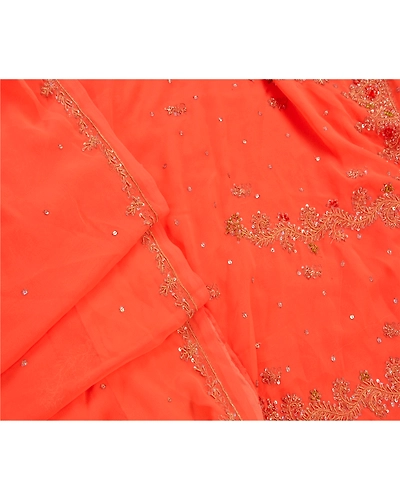 Sanskriti Vintage Indian Sarees Georgette Hand Beaded Peach Fabric Cultural Sari, PS-47238-Peach-Hand Beaded With Zari Work &amp; Sequins-Georgette-6