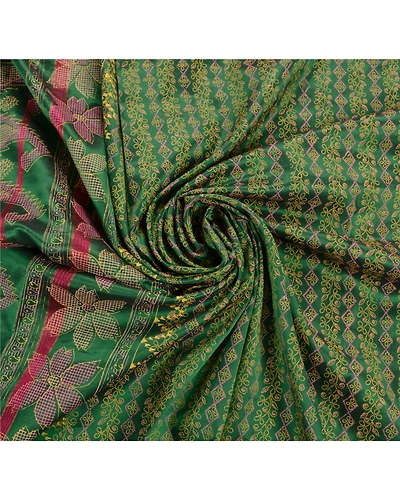 Sanskriti Vintage Indian Sarees Art Silk Painted Green Fabric Premium 5 Yd Sari, PS-47243-Green-Painted Work-Art Silk-5
