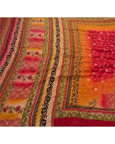 Sanskriti Vintage Sarees Crepe Silk Hand Embroidered Fabric Kantha Premium Sari, PS-47262-Multi Color-Hand Embroidered With Sequins &amp; Thread Work-Crepe Silk-1
