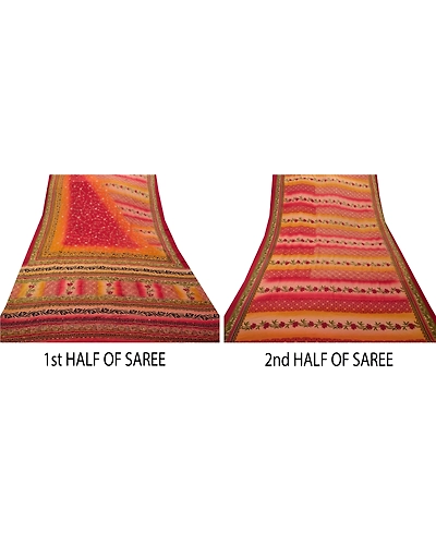 Sanskriti Vintage Sarees Crepe Silk Hand Embroidered Fabric Kantha Premium Sari, PS-47262-Multi Color-Hand Embroidered With Sequins &amp; Thread Work-Crepe Silk-4