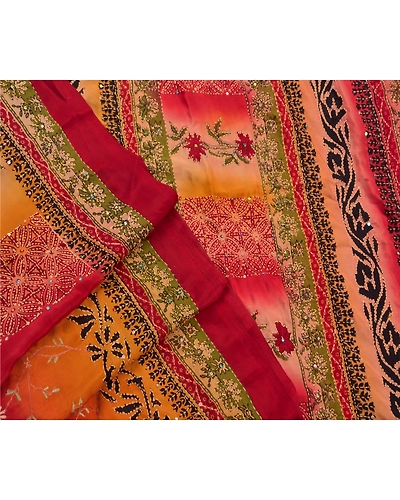 Sanskriti Vintage Sarees Crepe Silk Hand Embroidered Fabric Kantha Premium Sari, PS-47262-Multi Color-Hand Embroidered With Sequins &amp; Thread Work-Crepe Silk-6