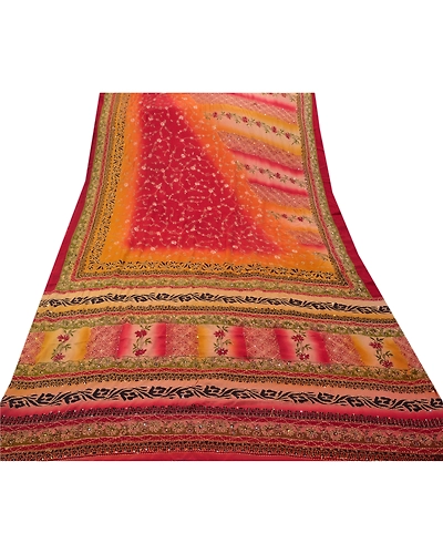 Sanskriti Vintage Sarees Crepe Silk Hand Embroidered Fabric Kantha Premium Sari, PS-47262-Multi Color-Hand Embroidered With Sequins &amp; Thread Work-Crepe Silk-7