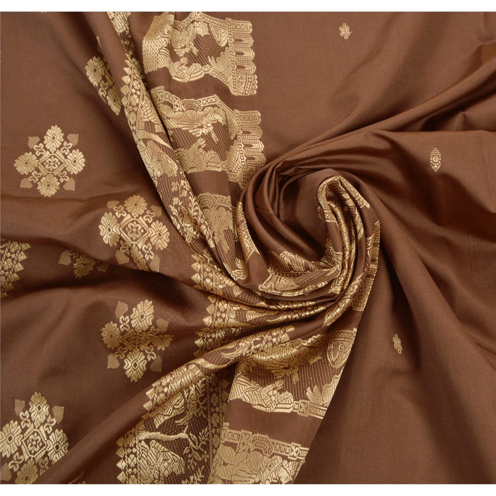 Vintage Indian Sarees Art Silk Woven Craft Fabric Premium Baluchari Sari, PS-47309-Brown-Woven Work-Art Silk-5