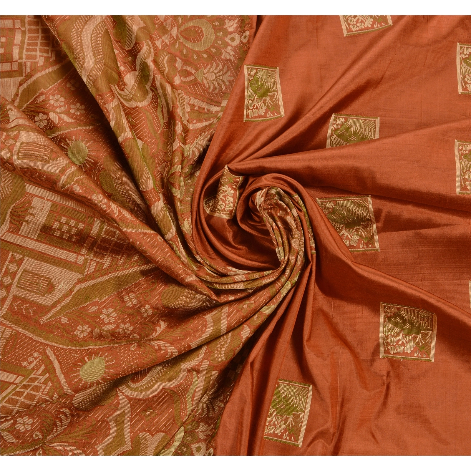 Sanskriti Vintage Indian Sarees 100% Pure Silk Woven Orange Craft Fabric Sari, PS-47312-Orange-Woven Work-100% Pure Silk-5