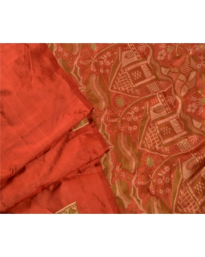 Sanskriti Vintage Indian Sarees 100% Pure Silk Woven Orange Craft Fabric Sari, PS-47312-Orange-Woven Work-100% Pure Silk-6
