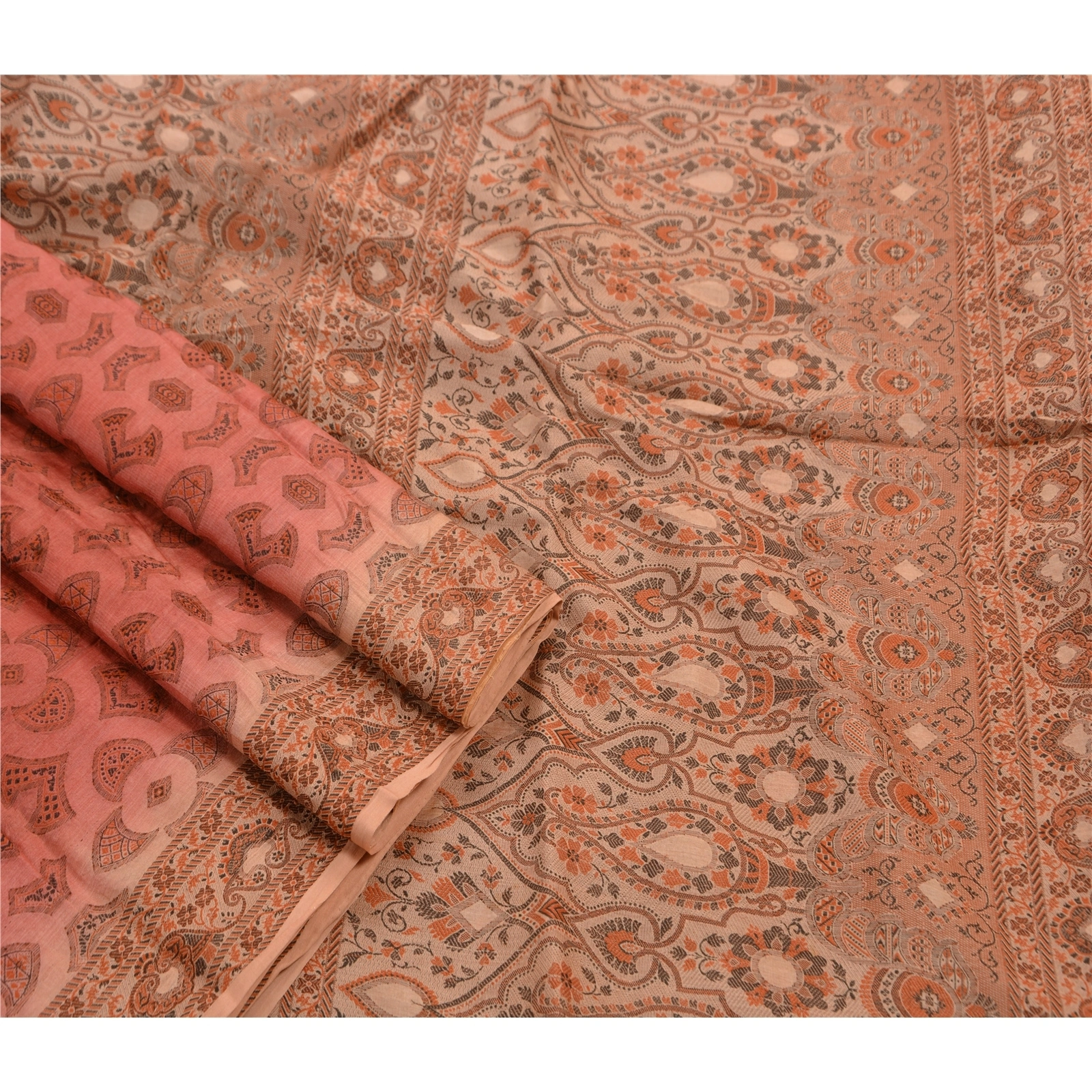 Sanskriti Vintage Indian Sarees 100% Pure Silk Woven Craft Fabric Cream Sari, PS-47371-Cream-Woven Work-Pure Silk-2