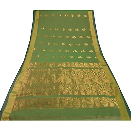 Sanskriti Vintage Green Indian Sari Art Silk Woven Brocade Premium Fabric Sarees, PS-54110
