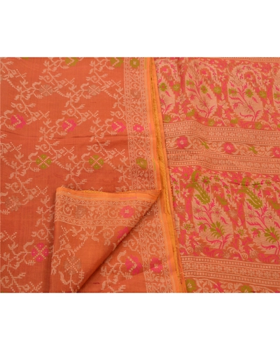 Sanskriti Vintage Indian Sarees 100% Pure Silk Woven Craft Fabric Premium Sari, PS-47372-Orange-Woven Work-Pure Silk-3