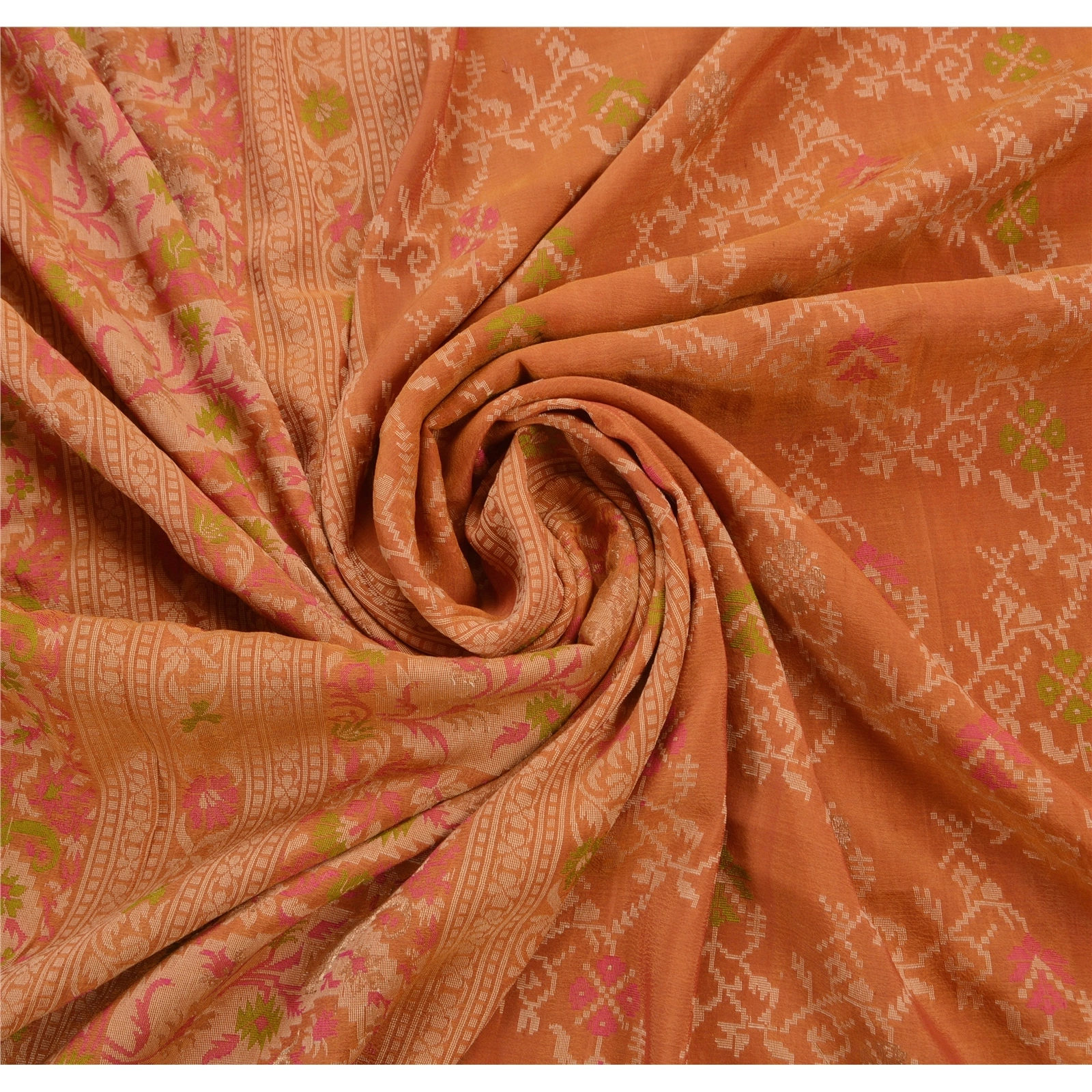 Sanskriti Vintage Indian Sarees 100% Pure Silk Woven Craft Fabric Premium Sari, PS-47372-Orange-Woven Work-Pure Silk-5