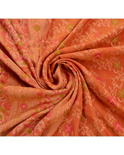 Sanskriti Vintage Indian Sarees 100% Pure Silk Woven Craft Fabric Premium Sari, PS-47372-Orange-Woven Work-Pure Silk-5