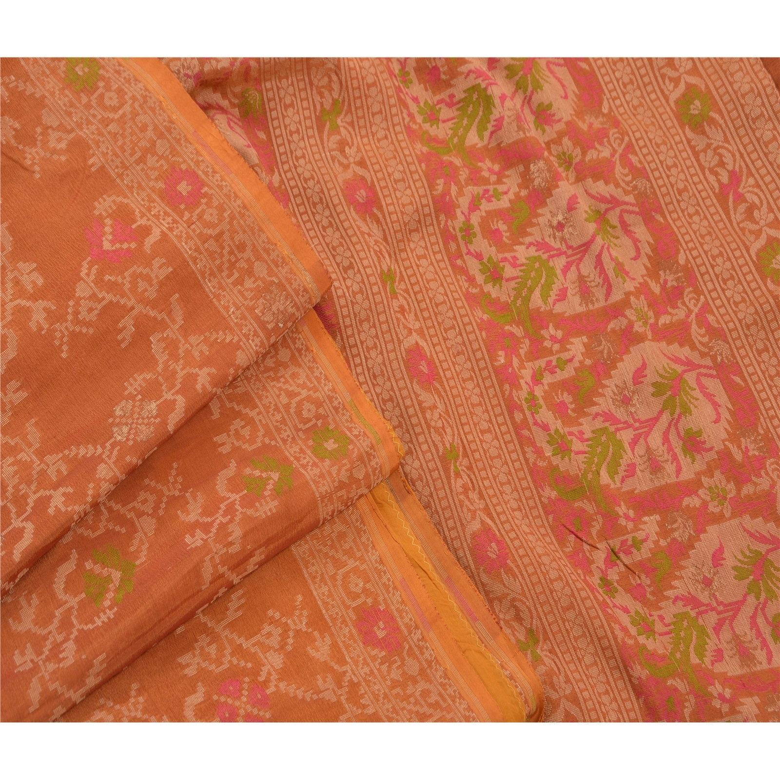 Sanskriti Vintage Indian Sarees 100% Pure Silk Woven Craft Fabric Premium Sari, PS-47372-Orange-Woven Work-Pure Silk-6