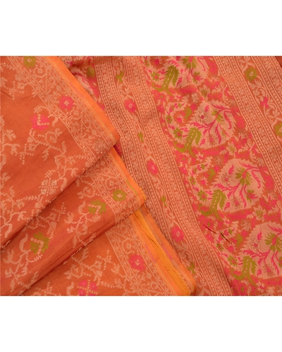 Sanskriti Vintage Indian Sarees 100% Pure Silk Woven Craft Fabric Premium Sari, PS-47372-Orange-Woven Work-Pure Silk-6