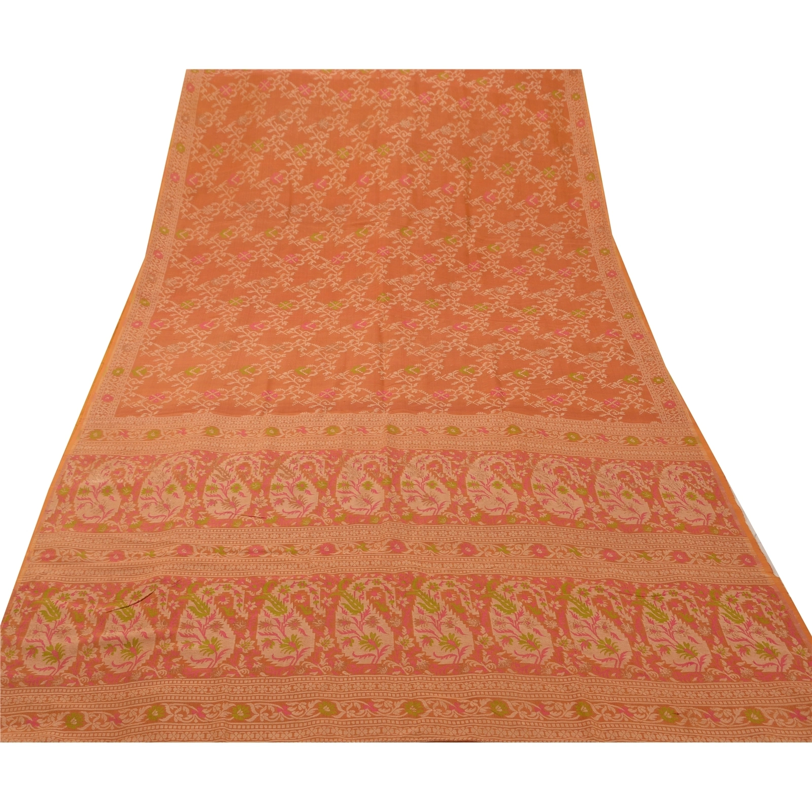 Sanskriti Vintage Indian Sarees 100% Pure Silk Woven Craft Fabric Premium Sari, PS-47372-Orange-Woven Work-Pure Silk-7