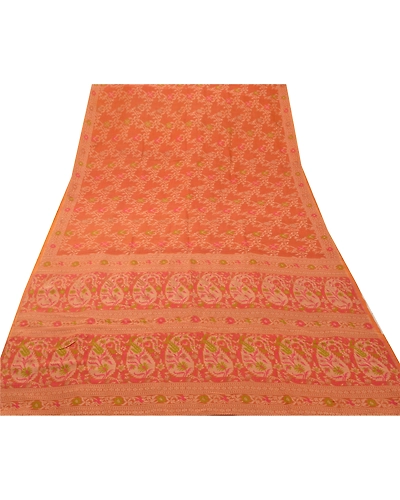 Sanskriti Vintage Indian Sarees 100% Pure Silk Woven Craft Fabric Premium Sari, PS-47372-Orange-Woven Work-Pure Silk-7