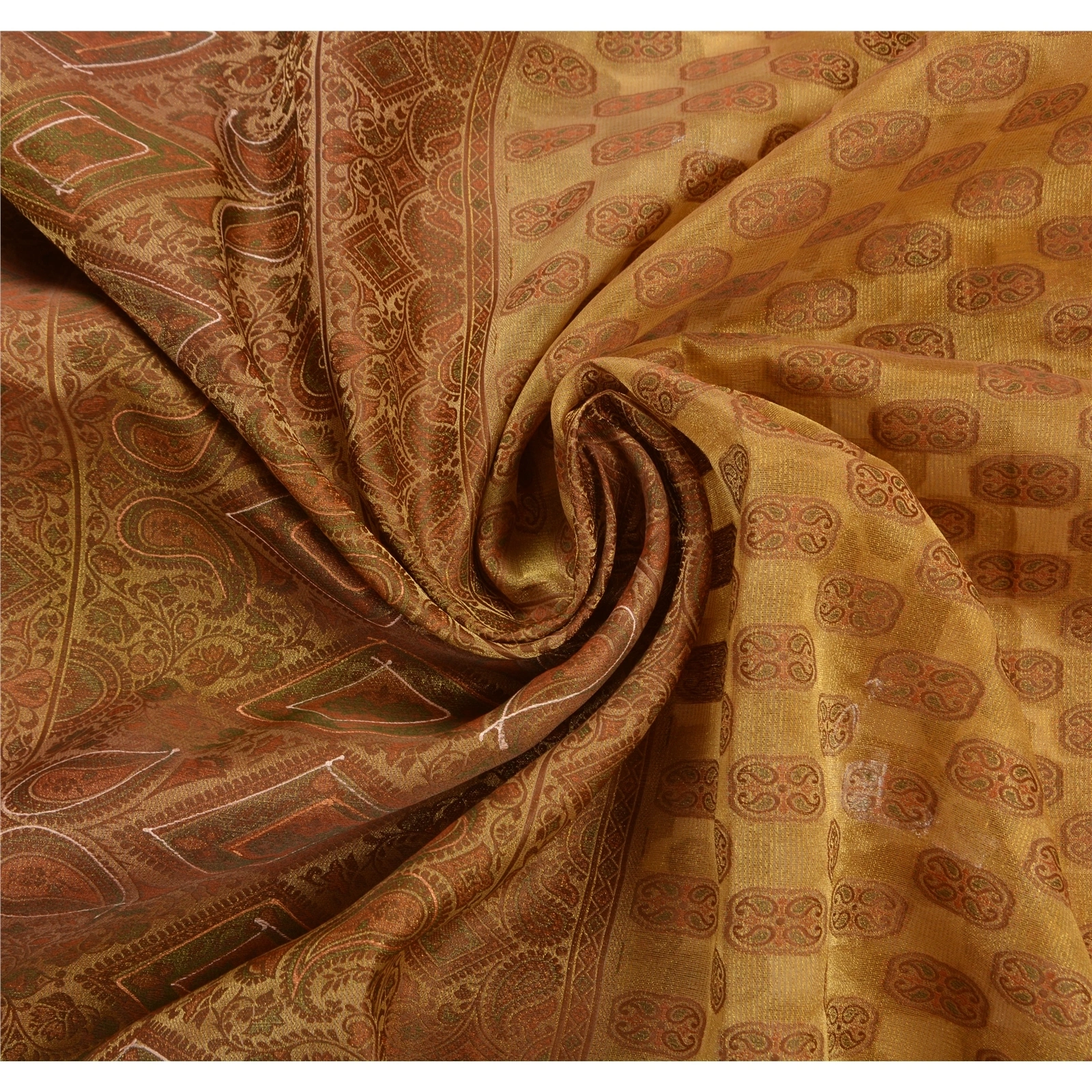 Sanskriti Vintage Indian Sarees Tissue Woven Golden Fabric Premium Ethnic Sari, PS-47394-Golden-Woven Work-Tissue-5