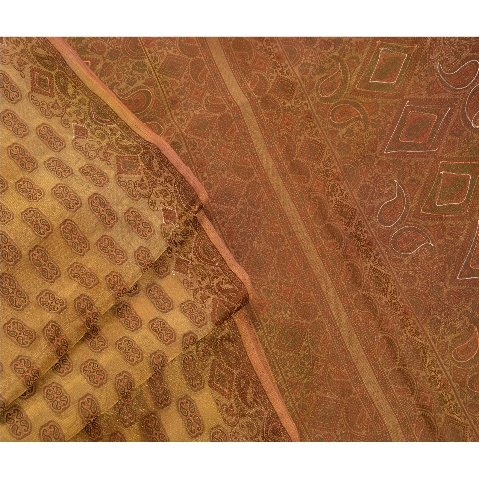 Sanskriti Vintage Indian Sarees Tissue Woven Golden Fabric Premium Ethnic Sari, PS-47394-Golden-Woven Work-Tissue-6