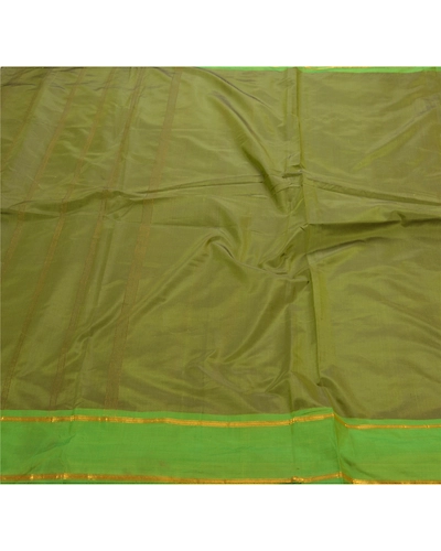Sanskriti Vintage Indian Sarees Art Silk Woven Green Premium 5 Yd Fabric Sari, PS-47444-Green-Zari Work-Art Silk-1