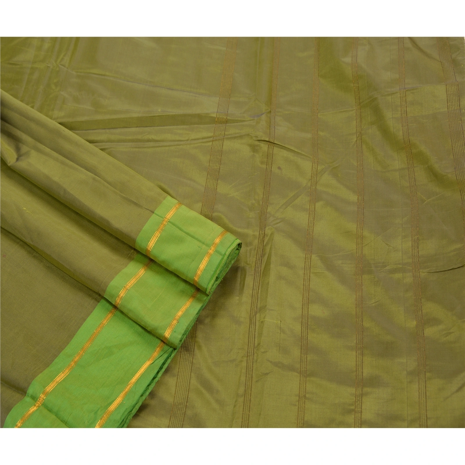 Sanskriti Vintage Indian Sarees Art Silk Woven Green Premium 5 Yd Fabric Sari, PS-47444-Green-Zari Work-Art Silk-2