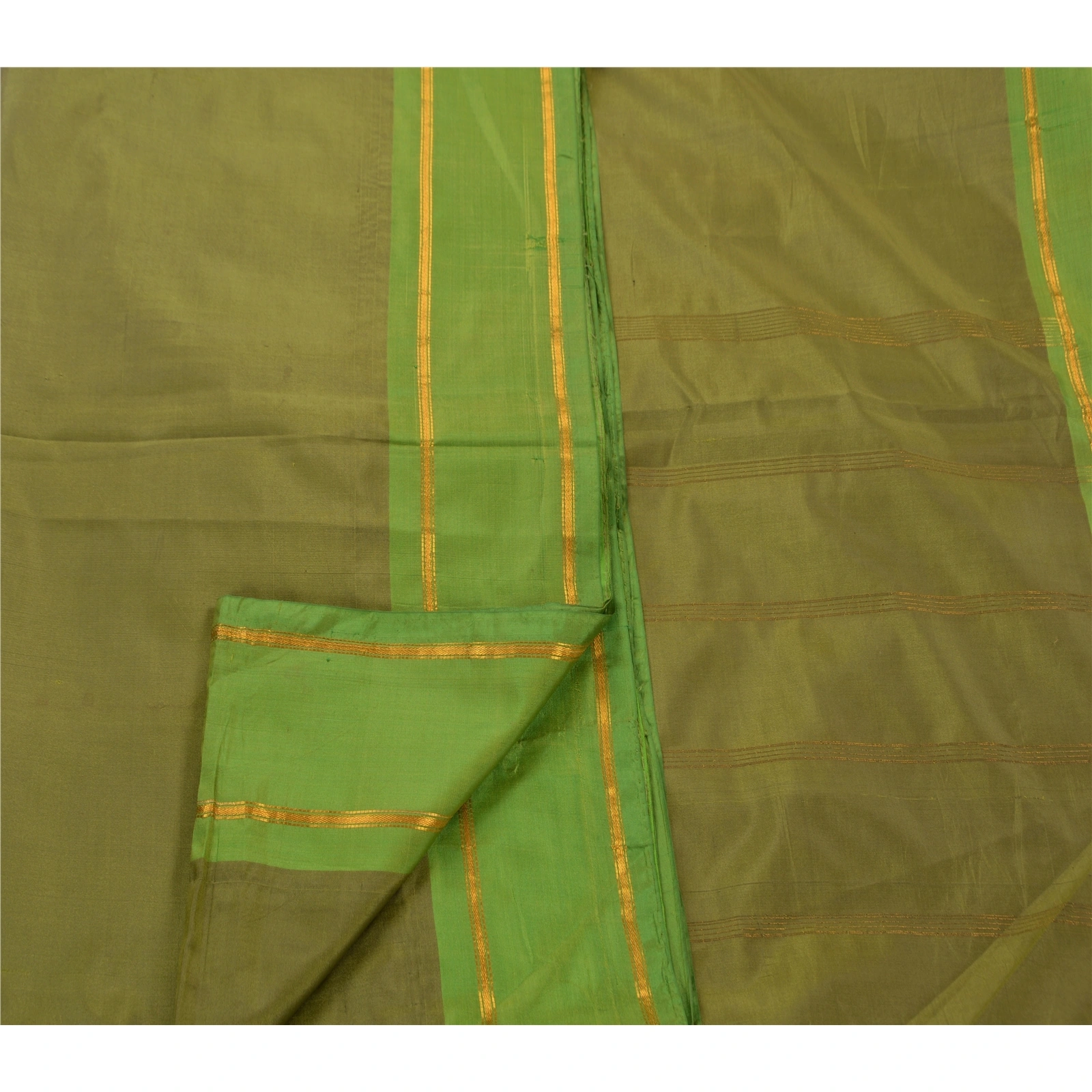 Sanskriti Vintage Indian Sarees Art Silk Woven Green Premium 5 Yd Fabric Sari, PS-47444-Green-Zari Work-Art Silk-3