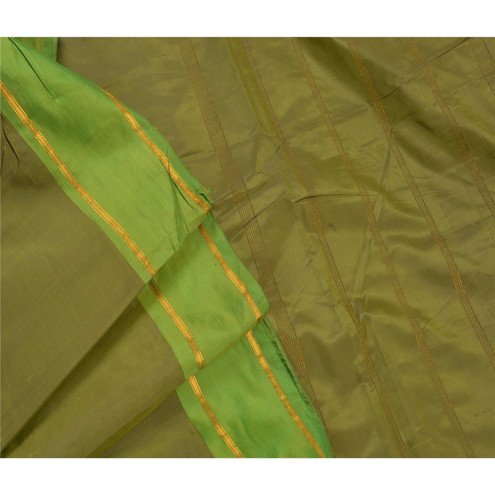 Sanskriti Vintage Indian Sarees Art Silk Woven Green Premium 5 Yd Fabric Sari, PS-47444-Green-Zari Work-Art Silk-6