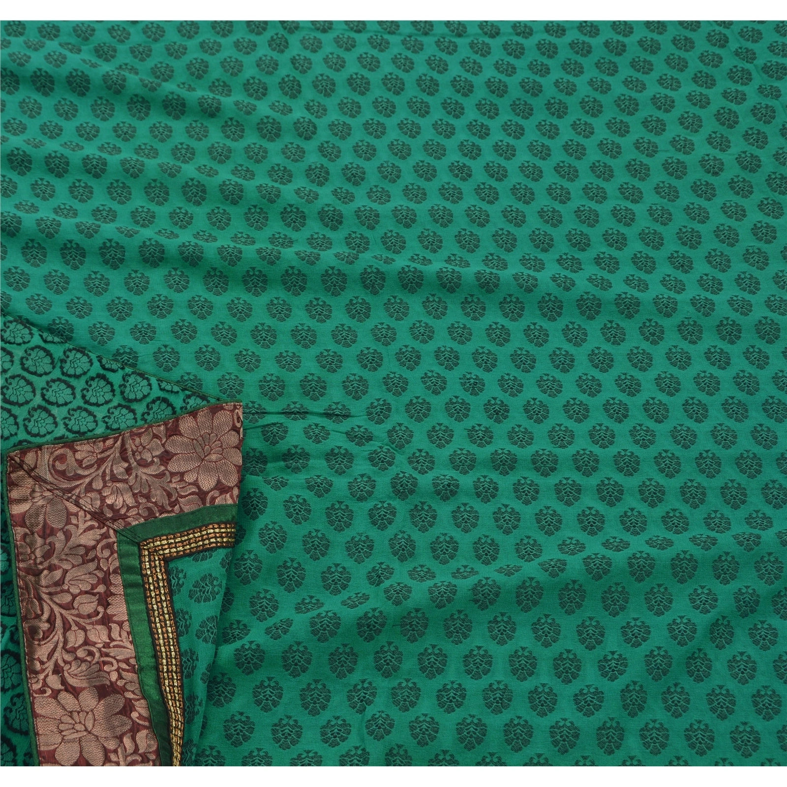 Sanskriti Vintage Sarees Georgette Embroidered Woven Fabric Premium Ethnic Sari, PS-47464-Green-Embroidered With Patch Work-Georgette-2