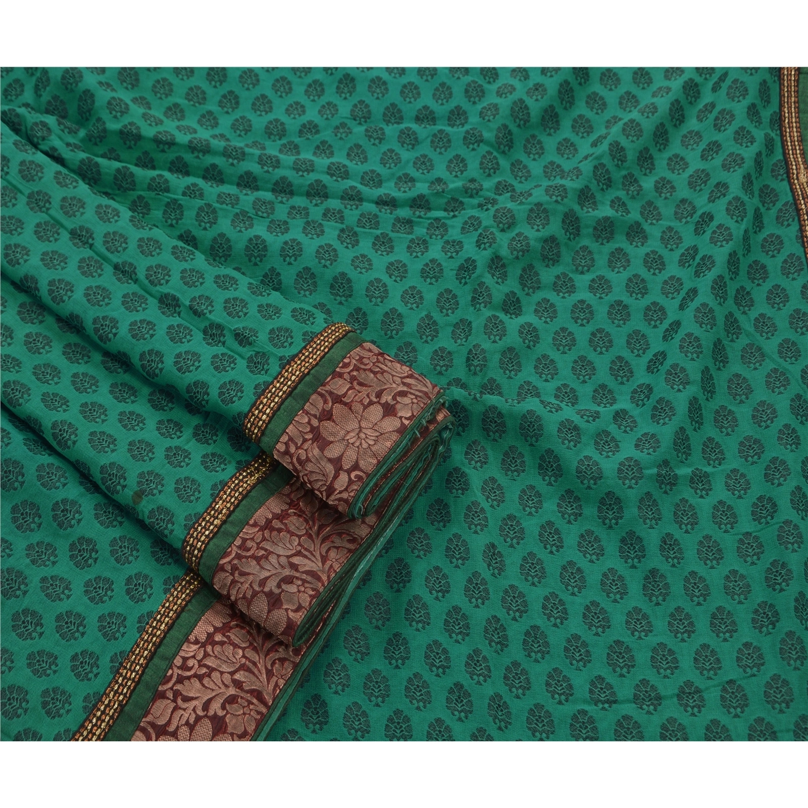 Sanskriti Vintage Sarees Georgette Embroidered Woven Fabric Premium Ethnic Sari, PS-47464-Green-Embroidered With Patch Work-Georgette-3