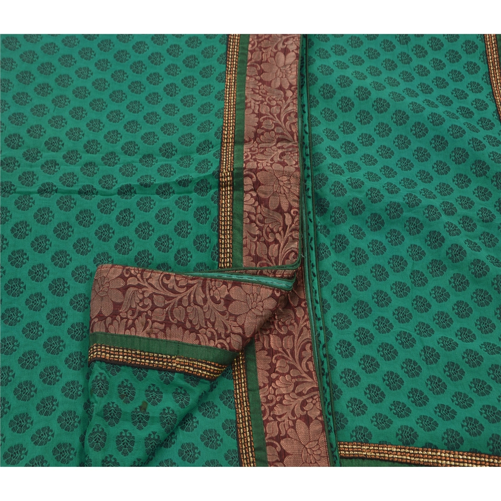 Sanskriti Vintage Sarees Georgette Embroidered Woven Fabric Premium Ethnic Sari, PS-47464-Green-Embroidered With Patch Work-Georgette-4