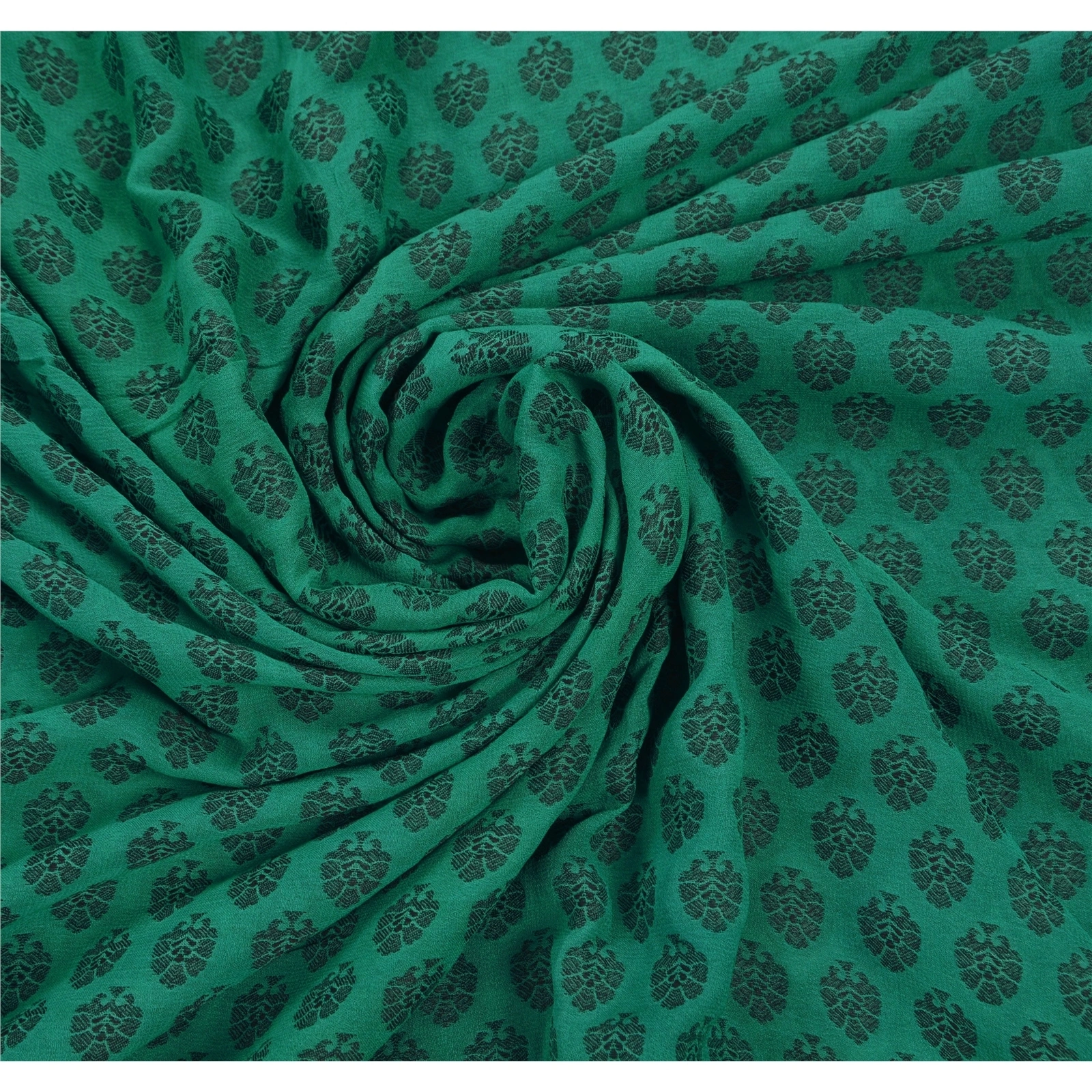 Sanskriti Vintage Sarees Georgette Embroidered Woven Fabric Premium Ethnic Sari, PS-47464-Green-Embroidered With Patch Work-Georgette-6