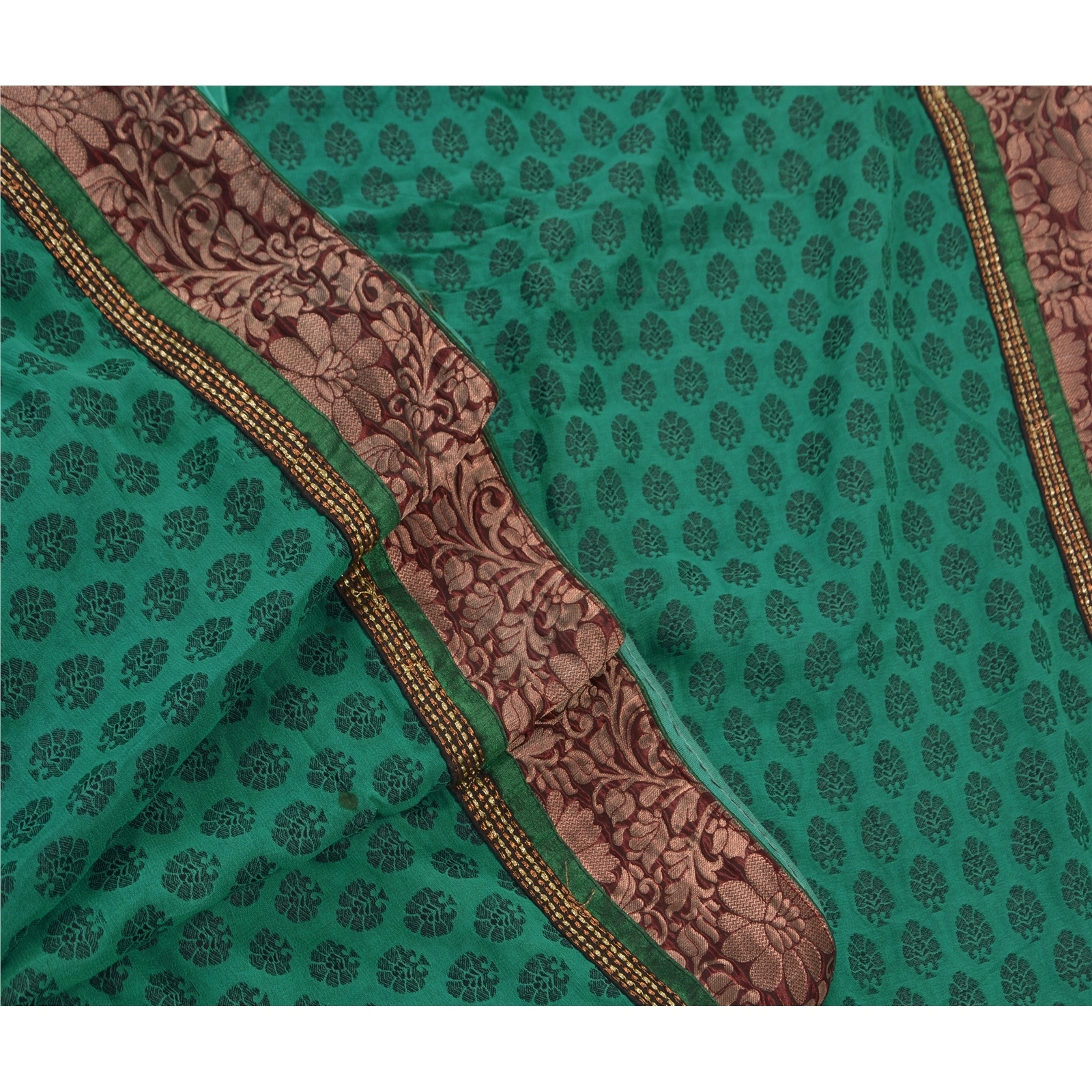 Sanskriti Vintage Sarees Georgette Embroidered Woven Fabric Premium Ethnic Sari, PS-47464-Green-Embroidered With Patch Work-Georgette-7