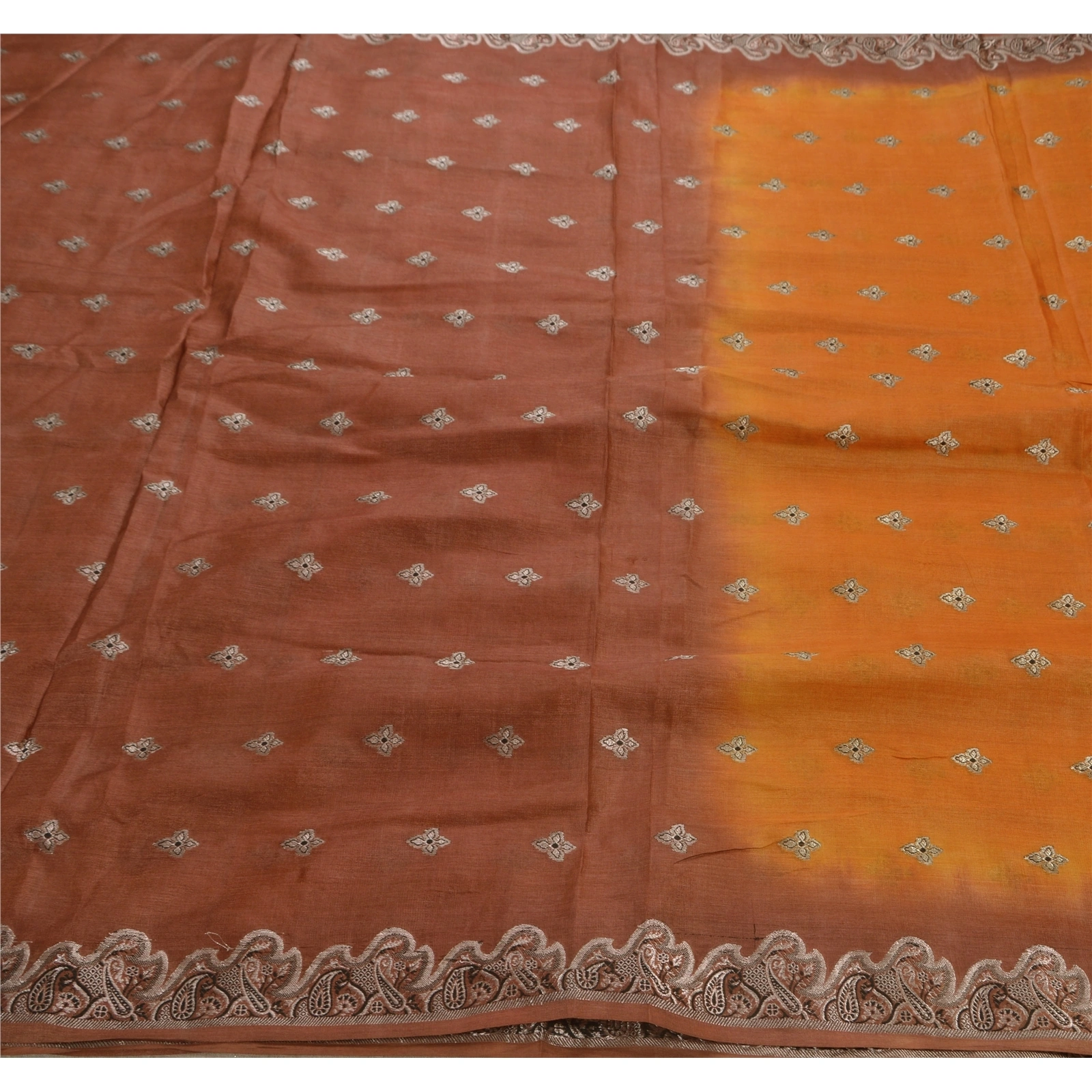 Sanskriti Vintage Indian Sarees 100% Pure Silk Woven Craft Fabric Orange Sari, PS-47480-Orange-Woven Work-100% Pure Silk-1